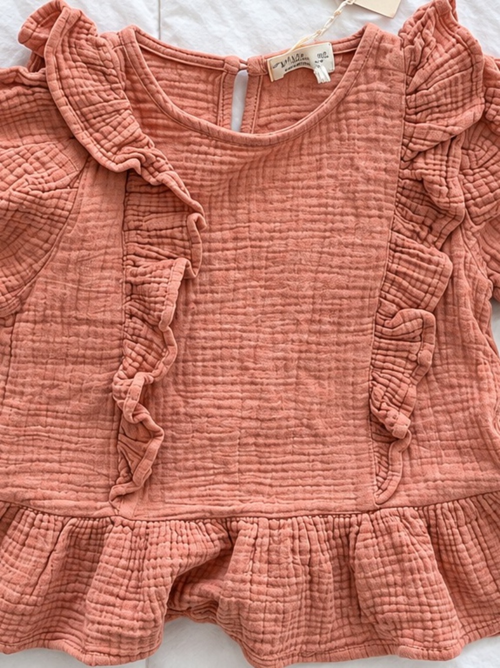Girls' Dusty Rose Ruffle Long-Sleeve Blouse